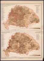 Magyarország népességének műveltségi foka / népsűrűsége 1890, 2 db térkép egy lapon, Pallas nagy lexikona melléklete, Posner Károly Lajos és fia, 30×24 cm