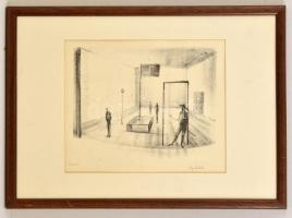 Déry Konstantin (1976-): Színház. Litográfia, papír, jelzett, keretben, 25×31 cm