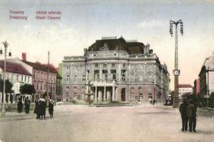 Pozsony, Pressburg, Bratislava; Városi színház, villamos / theatre with tram