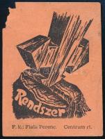 cca 1940-1944 Rendszer. Nyilaskeresztes címke, Fiala Ferenc kiadásában, sérült, 6x8 cm