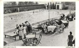 Fertőszentmiklós, Strandfürdő, fürdőzők, kert + Petőháza cukorgyár bélyegző (EK)