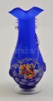 Gazdagon díszített fúj váza, plasztikus rátétekkel, jelzés nélkül, karcolással, m: 24 cm