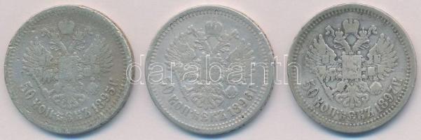 Orosz Birodalom 1895. 50k Ag "II. Miklós" + 1896. 50k Ag "II. Miklós + 1897. 50k Ag &...