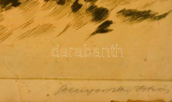 Benyovszky István (1898-1969): Vágtató csikósok, színezett rézkarc, papír, jelzett, üvegezett fa ker...