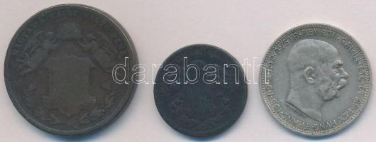1868KB 4kr Cu + 1872KB 1kr Cu + Ausztria 1915. 1K Ag "Ferenc József" T:2-3