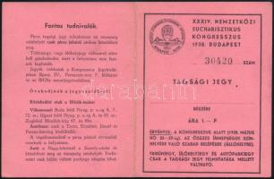 1938 az Eucharisztikus Kongresszus tagsági jegye közlekedési útmutatóval + program