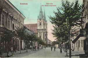 Komárom, Komárno; Nádor utca, Szent András templom, üzletek. Kiadja Laky Béla / street view, church, shops (EB)