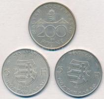 1947. 5Ft Ag "Kossuth" (2x) + 1994. 200Ft Ag "Deák" T:2,2- kis patina