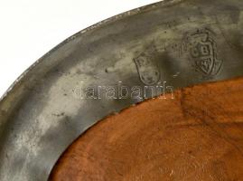 cca 1860 jelzett ón talpas mázas fajansz tálka, sérült, kézzel festett, 16×13 cm