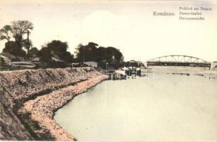 Komárom, Komárno; Pohled na Dunaj / Duna, kikötő, gőzhajó, híd. L. H. K. 555. / Danube bridge, port, steamship
