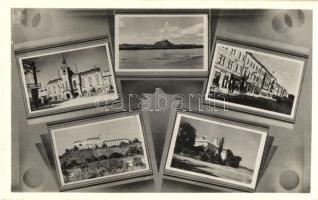 Munkács, Mukacevo, Mukacheve; vár, városháza, Schönfeld üzlete / castle, town hall, shops