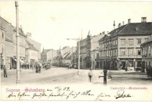 1909 Sopron, Oedenburg; Grabenrunde / Várkerület, Kolb Simon üzlete, villamos. Verlag Josef Popper 6288. (EK)