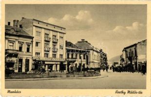 Munkács, Mukacevo, Mukacheve; Horthy Miklós tér, Gloria üzlet / street view with shops