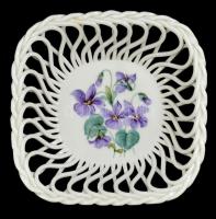 Heinrich Villeroy&Boch áttört virágmintás tálka, kézzel festett, jelzett, hibátlan, 12×12×3 cm