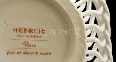 Heinrich Villeroy&Boch áttört virágmintás tálka, kézzel festett, jelzett, hibátlan, 12×12×3 cm