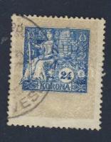 1909 24K okmánybélyeg (100.000) okmányról leáztatva, mellette az okmány amiről leáztatták