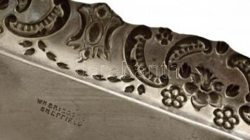 cca 1900 William Briggs & Co sajttartó tálca és fedő, ezüstözött alpakka, jelzett, kopott, 24,5×...