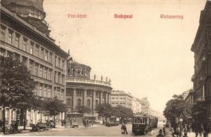 Budapest V. Váci körút, Bazilika, villamos, utcaseprő