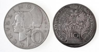 Osztrák Államok / Burgau 1764G 10kr Ag "Mária Terézia" + Ausztria 1958. 10Sch Ag T:2-3 pat...