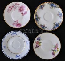 Virágmintás porcelán kávéscsésze + alj, 4 db, matricás, jelzett, hibátlan