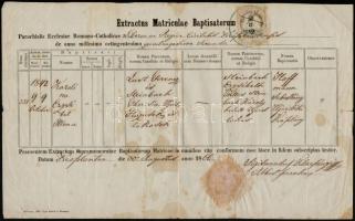 1866 Anyakönyvi kivonat Újvidékről 50kr okmánybélyeggel