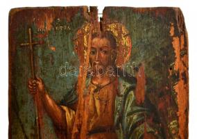 1835 Jelzés nélkül: Krisztus ikon. Festett fa tábla, sérült, 17,5×10,5 cm
