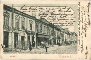 1904 Késmárk, Kezmarok; Fő tér, Schreter Lajos cukrászda, gyógyszertár / main square, confectionery, pharmacy, shops (EK)