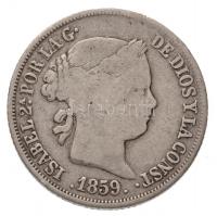 Spanyolország 1859. 2R Ag II. Izabella T:2-,3 Spain 1859. 2 Reales Ag Isabel II C:VF,F Krause KM#607.3
