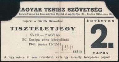1948 A Magyar Tenisz Szövetség tiszteletjegye a svéd-magyar DC Európa zóna középdöntőre, hiányos
