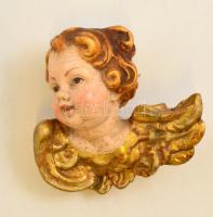 cca 1900 festett gipsz-fa angyalka fejdísz, apró festékhibával, 10×9 cm
