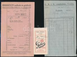 cca 1940-1942 2 db szállodai számla és szobakártya (Rimanóczy szálloda és gőzfürdő, OMIH vendégház, Gellért Szálló), 3 db
