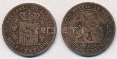 Spanyolország 1870. 10c Cu + 1878. 10c Br "XII. Alfonz" T:2-,3 ph.
Spain 1870. 10 Centimo...