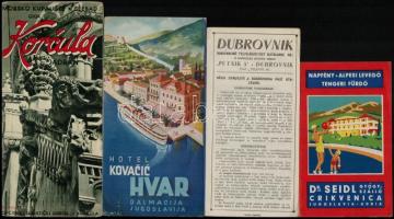 cca 1930-1940 Utazási prospektusok (Crikvenica, Dubrovnik, Korcula, Hvar), 4 db