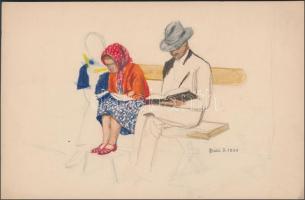 Biczó Judit(1938): Aratás után, Padon, 2 db Ceruza, papír, jelezett, 20x30 cm