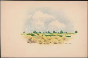Biczó Judit(1938): Aratás után, Padon, 2 db Ceruza, papír, jelezett, 20x30 cm