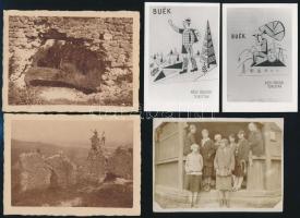 cca 1918-1960 Régi idők turistái, 12 db fotó, egy részük hátulján feliratozva, különböző méretben