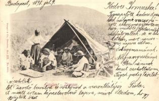 1898 Cigányok / Zigeuner / gypsy family with tent (EK)