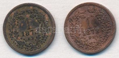 1872KB-1873KB 1kr Cu "Angyalos címer / Magyar Királyi Váltópénz" (2xklf) T:2,2-