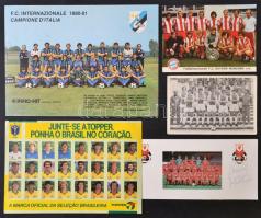 cca 1973-1990 Labdarúgó csapatokat ábrázoló nyomtatvány, képeslap, összesen 5 db: F.C. Bayern München (Beckenbauer, Hoeneß...stb.), FC Dinamo Bucuresti, FC Internationale 1980-1981, Brazilia labdarúgó válogatottja (Selecao, 1986), Liverpool (cca 1988-1990, Kenny Dalglish), 9x14 cm és 18x25 cm közötti méretben