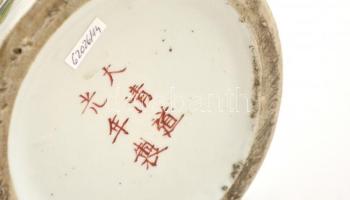 Jelzett kínai váza, kézzel festett, hibátlan, apró máz hibákkal, m: 41 cm