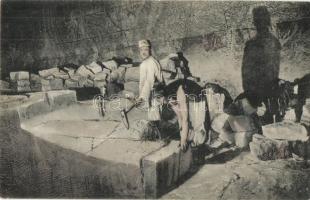 1909 Marosújvár, Ocna Mures; Alaksófejtés a Rudolfbányában, bányászok munka közben. Kiadja Füssy József / salt mine interior, miners working (EK)