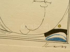 Kass János (1927-2010): Karnyóné. Tus-akvarell, papír, üvegezett keretben, 17×10 cm