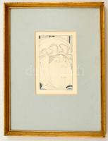 Kass János (1927-2010): Karnyóné. Tus-akvarell, papír, üvegezett keretben, 17×10 cm