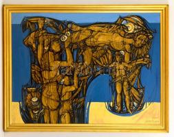 Xantus Gyula (1919-1993): Szárnypróbálgatás. Olaj, farost, jelzett, keretben, 60×80 cm