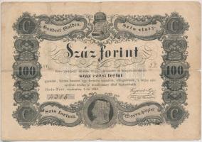 1848. 100Ft Kossuth bankó T:III,III- hajtás mentén szakadás, ly. Hungary 1848. 100Ft Kossuth banknote C:F,VG tear and hole along the fold lines Adamo G114