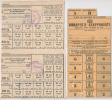 ~1942-1946. Élelmiszer- és szappanjegyek, illetve Nagy-Budapesti Pótjegy irodai munkások részére (4xklf) kettő bélyegzésekkel, egyik lyukasztással érvénytelenítve T:III