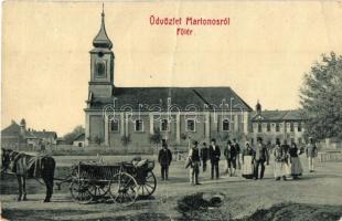 Martonos, Martonosch; Fő tér, Római katolikus templom, szekér. W. L. 6023. Kiadja Lengyel István / main square, Catholic church, horse cart, carriage (fa)