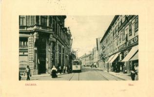 Zagreb, Zágráb; utca és villamos, Bauer kávéház, üzletek. W.L. Bp. 7468. / Ilica, Kavana Bauer / street view with tram, cafe, shops