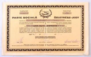 Románia / Kibéd 1930. Kibéd Községi Hitelszövetkezet üzletrész-jegye 100L-ről, két nyelven, szelvényekkel T:III Romania / Chibed 1930. Credit Union of Chibed business share about 100L, in two languages, with coupons C:F