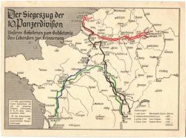 Der Siegeszug der 10. Panzerdivision. Unseren Gefallenen zum Gedächtnis den Lebenden zur Erinnerung / WWII The war map of the 10th Panzer Division of the German Army (Wehrmacht) (vágott / cut)